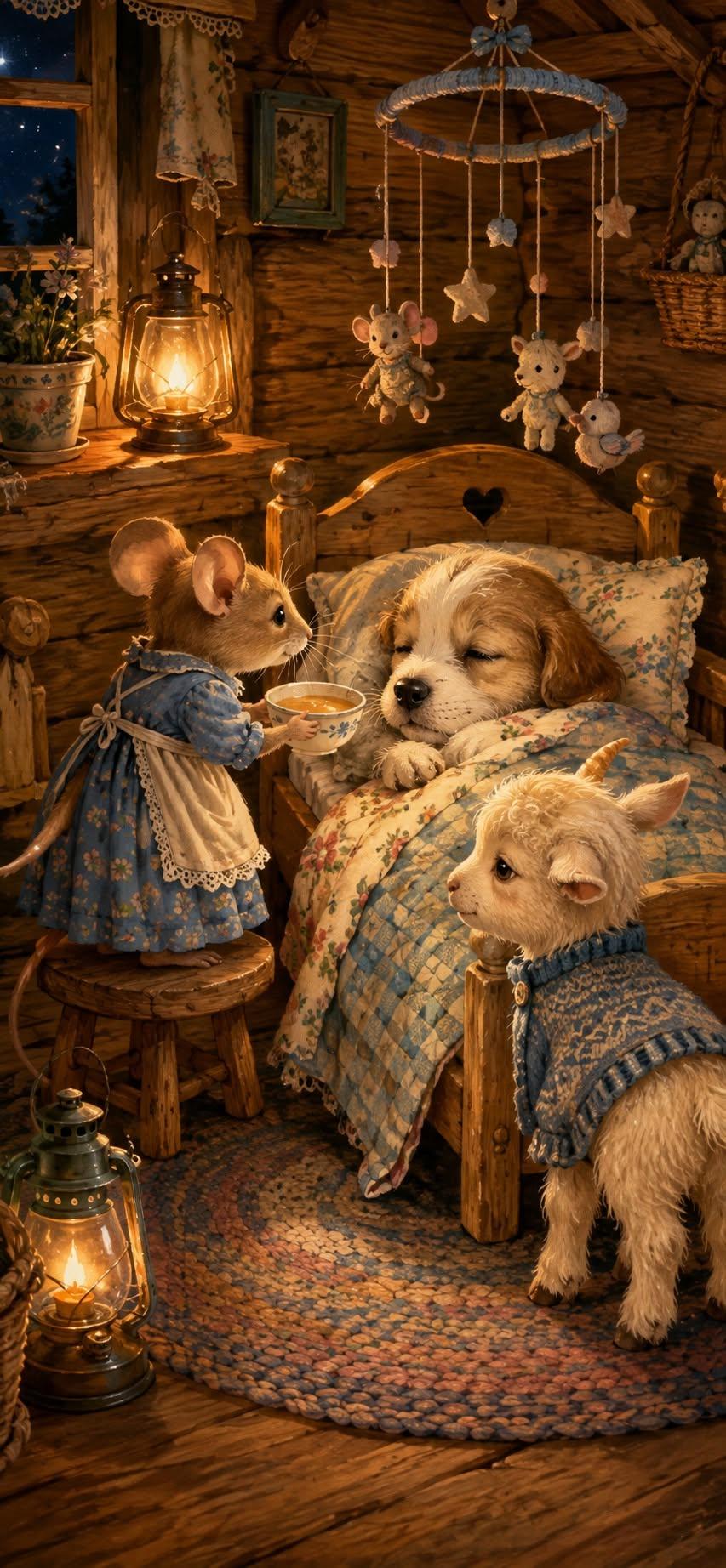 Mouse Visiting Sick Puppy Wallpaper