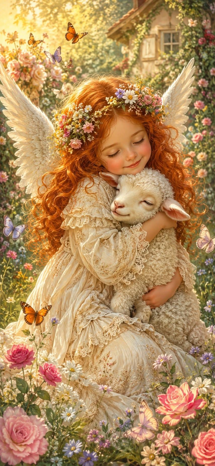 Angel Girl Lamb Wallpaper Bliss