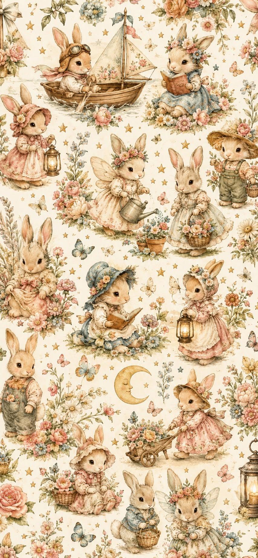 Vintage Bunny Pattern Wallpaper