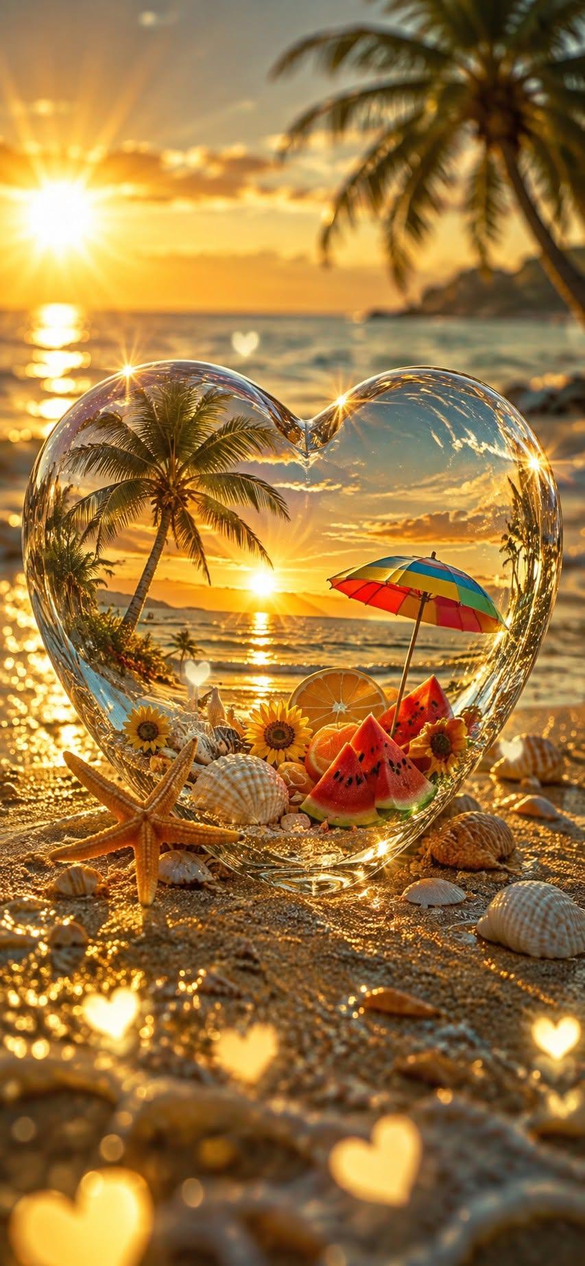 Tropical Heart Beach Sunset Wallpaper