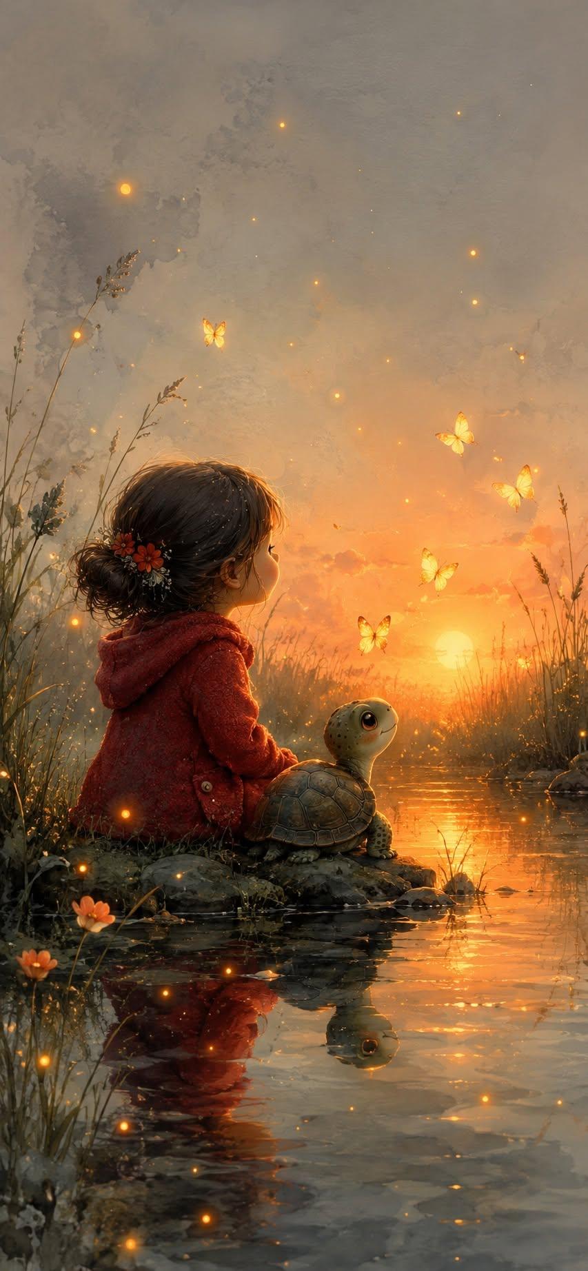 Whimsical Sunset Friendship Wallpaper