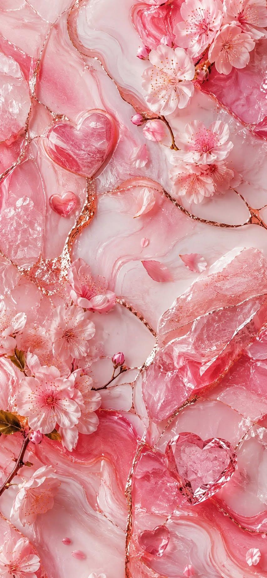 Pink Marble and Cherry Blossoms Wallpaper