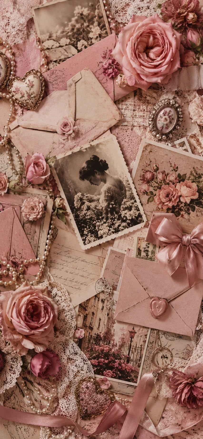 Vintage Love Letters and Roses Wallpaper