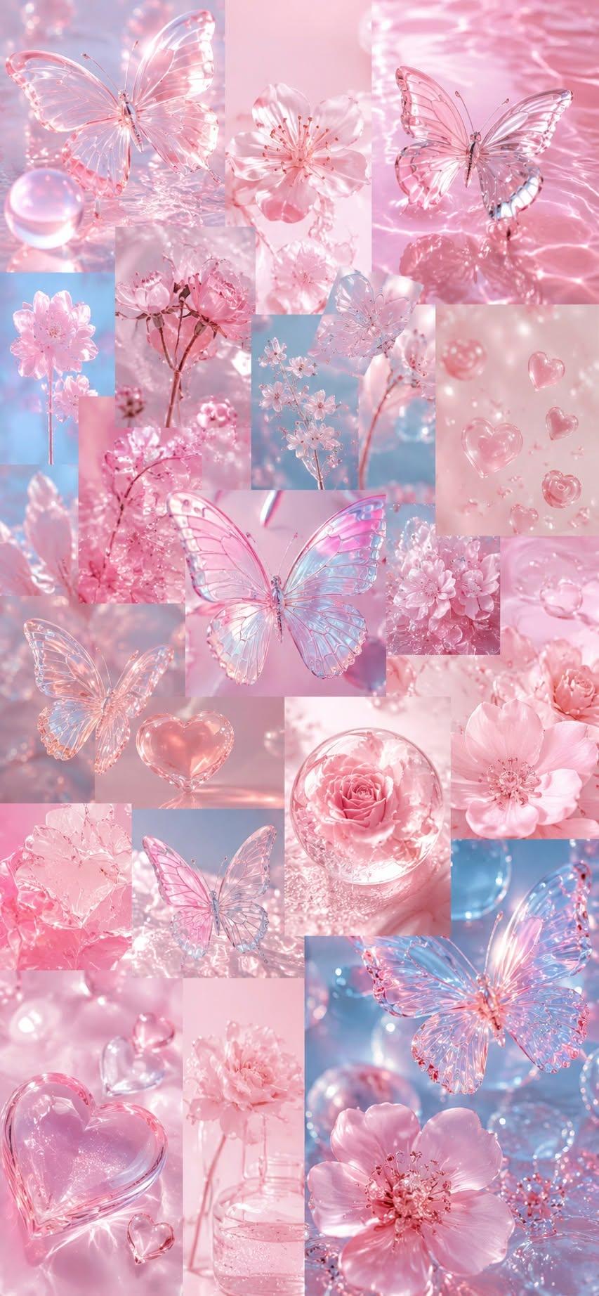 Glass Butterflies and Pink Dreams Wallpaper