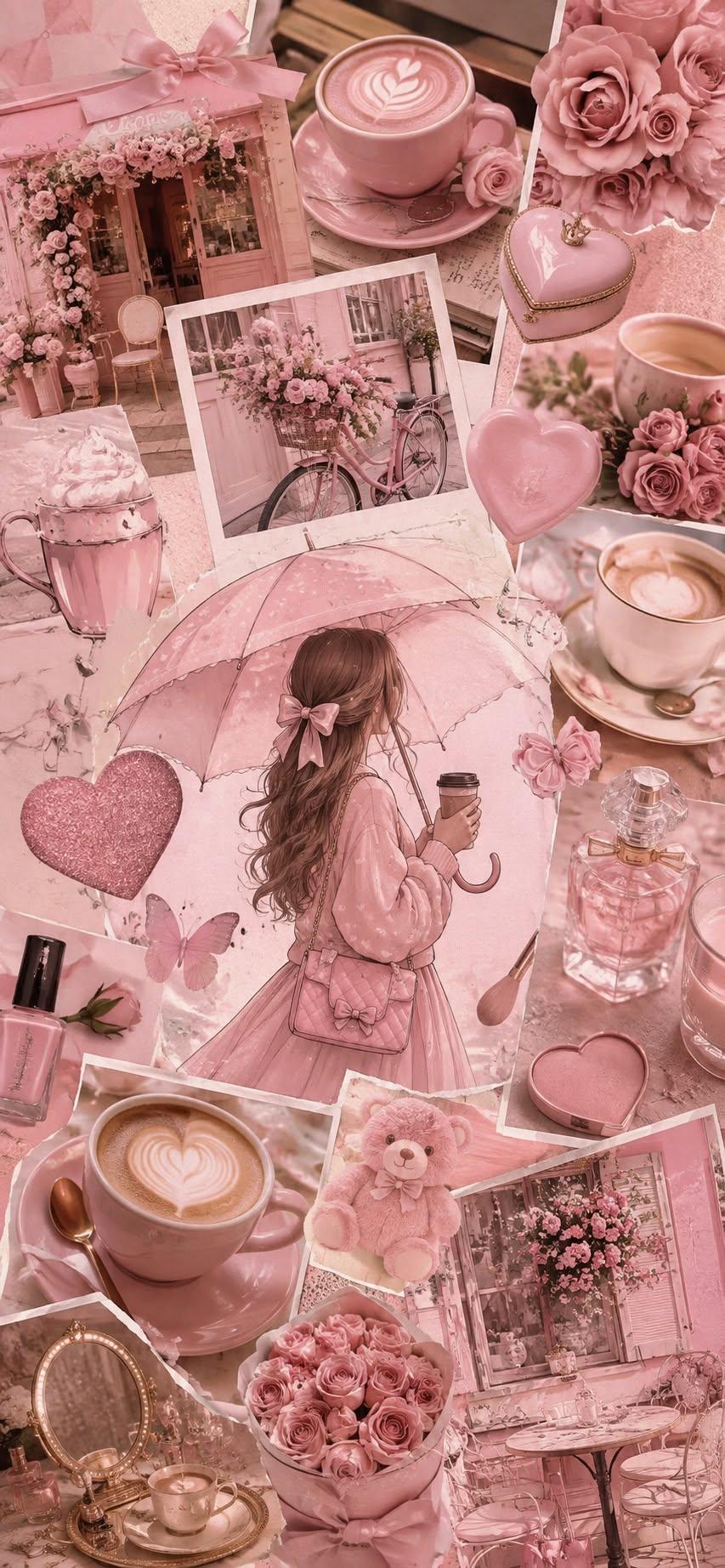 Pink Cafe and Spring Strolls Wallpaper