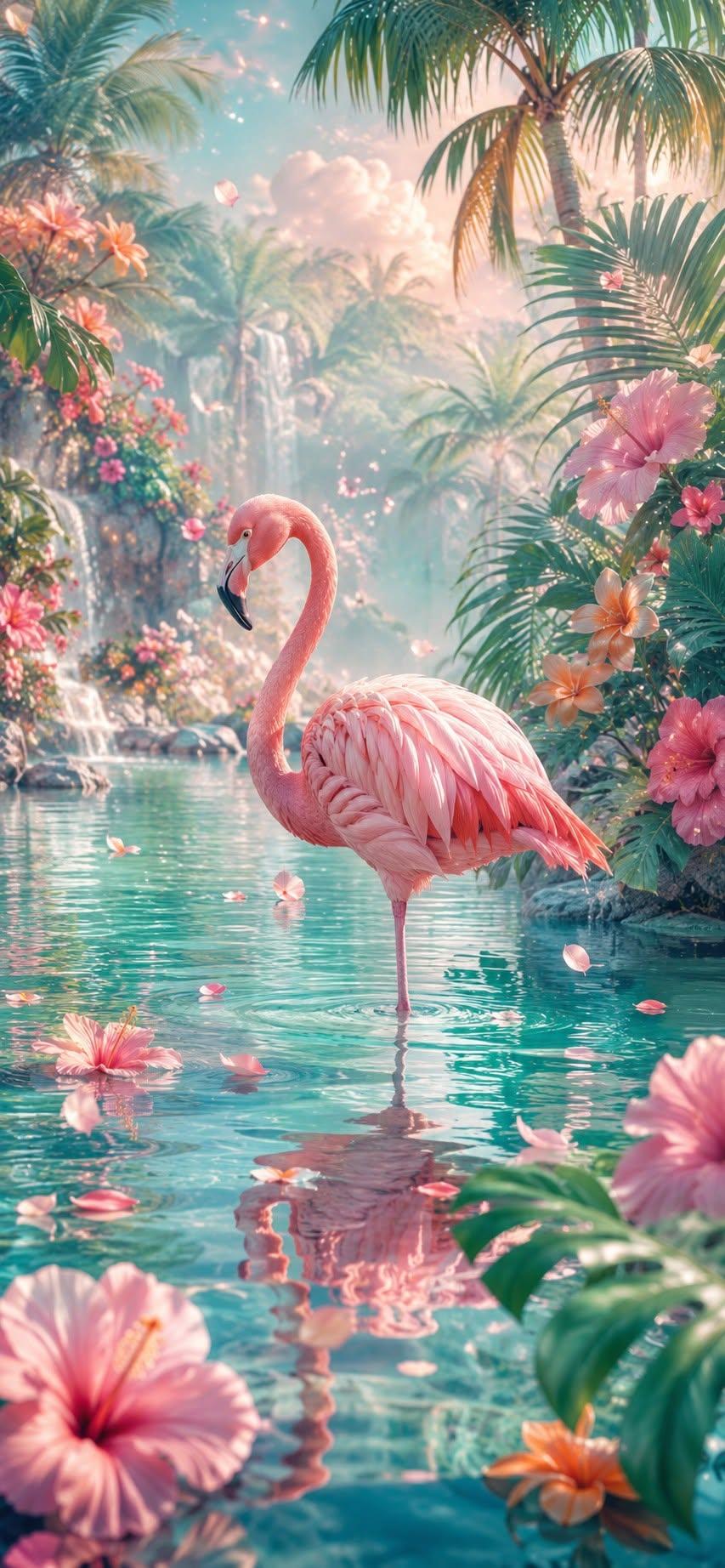 Flamingo in a Tropical Oasis