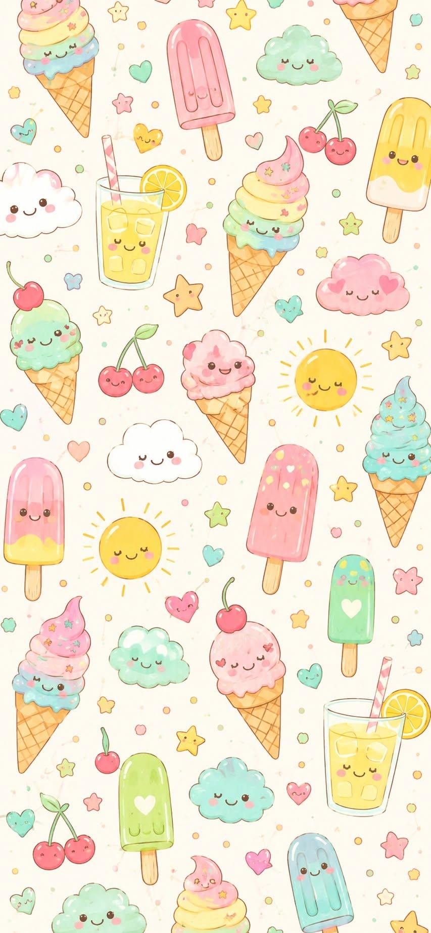 Cute Ice Cream & Sunshine Pattern
