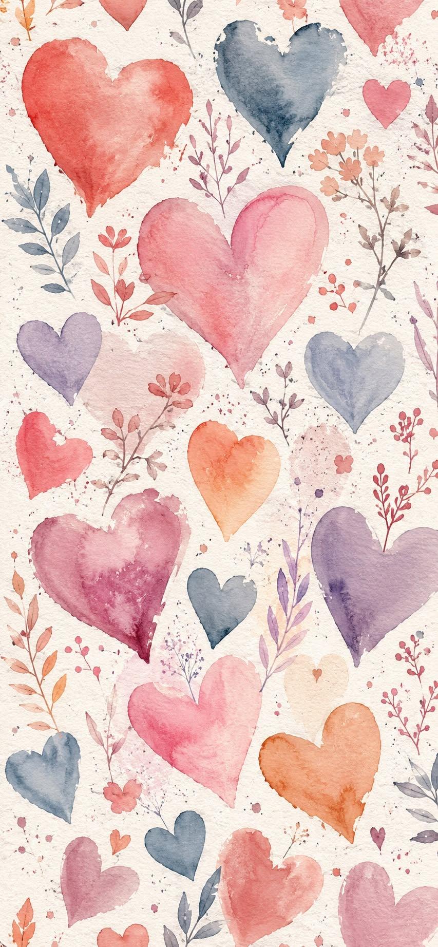Watercolor Hearts Wallpaper