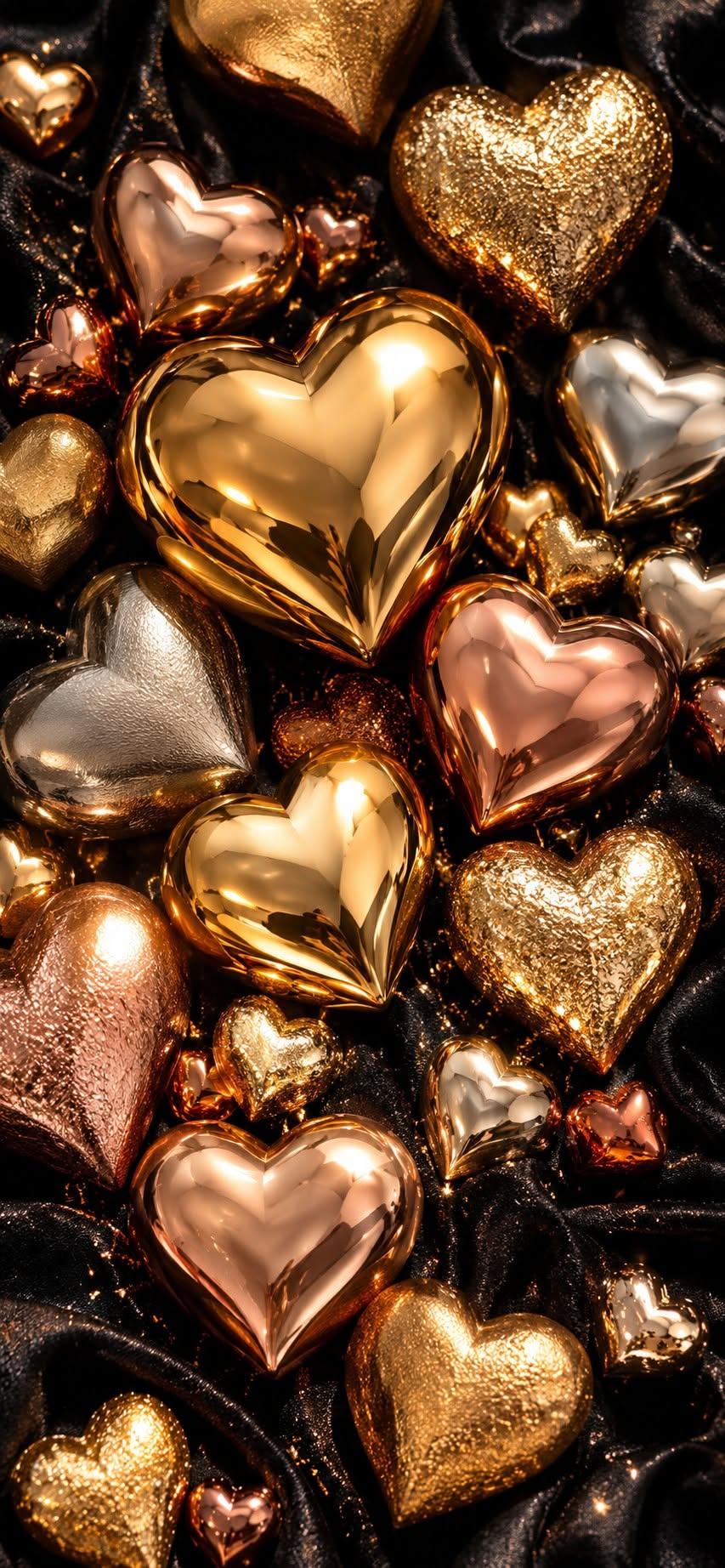 Golden Luxury Hearts Wallpaper