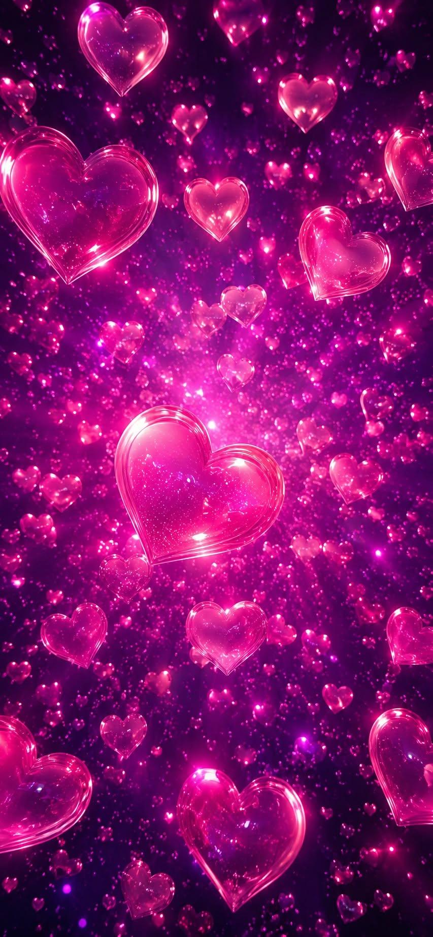 Pink Crystal Hearts Wallpaper