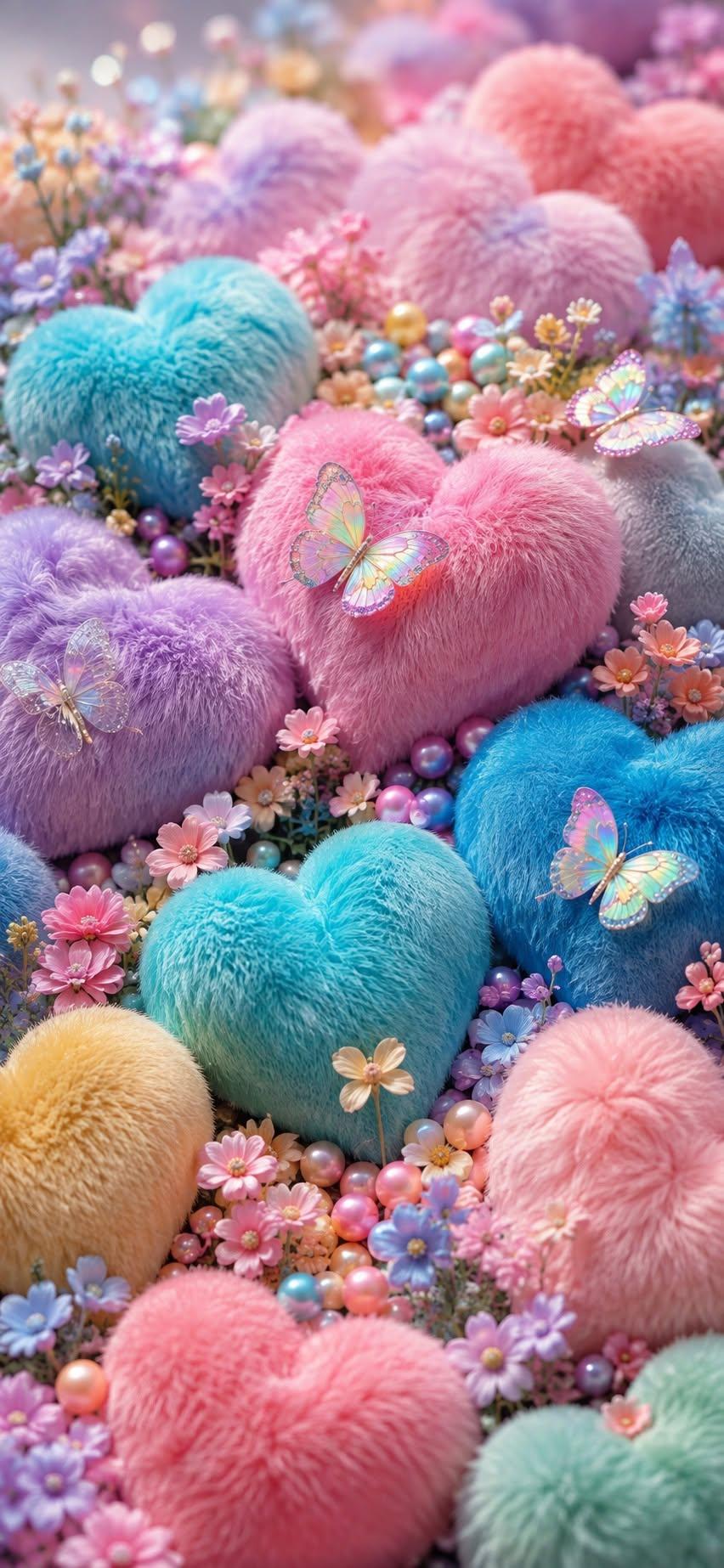 Fluffy Pastel Hearts Wallpaper