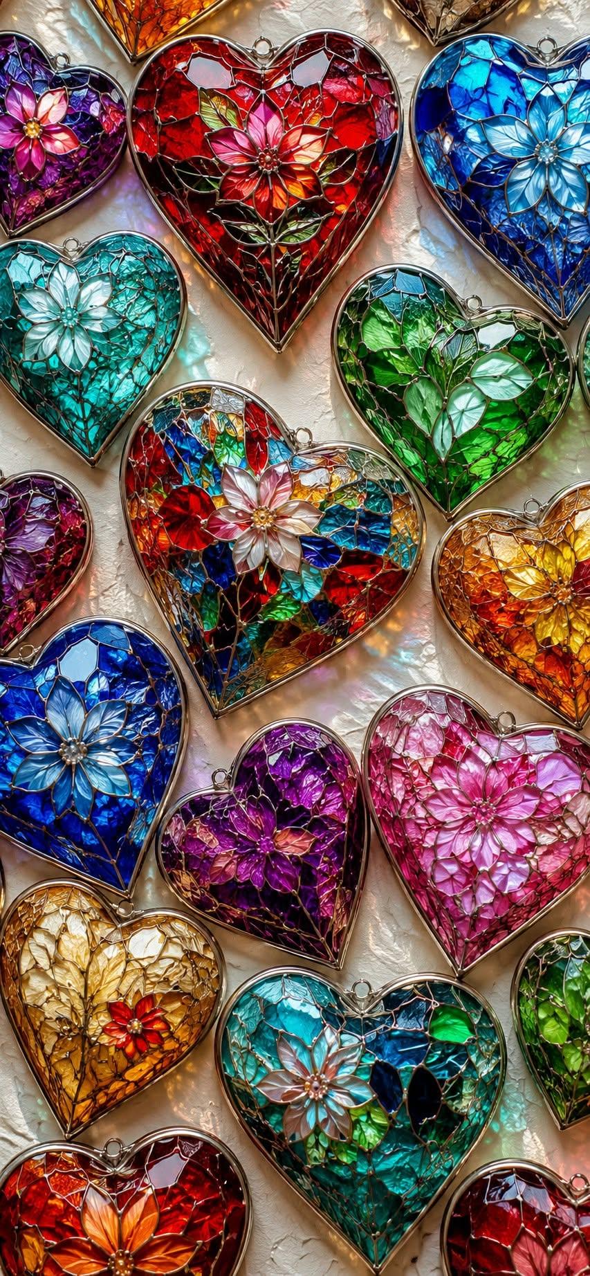 Knitted Rainbow Hearts Wallpaper