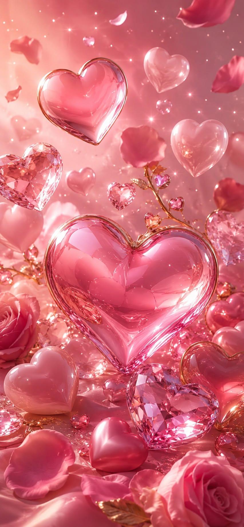 Romantic Pink Hearts Wallpaper