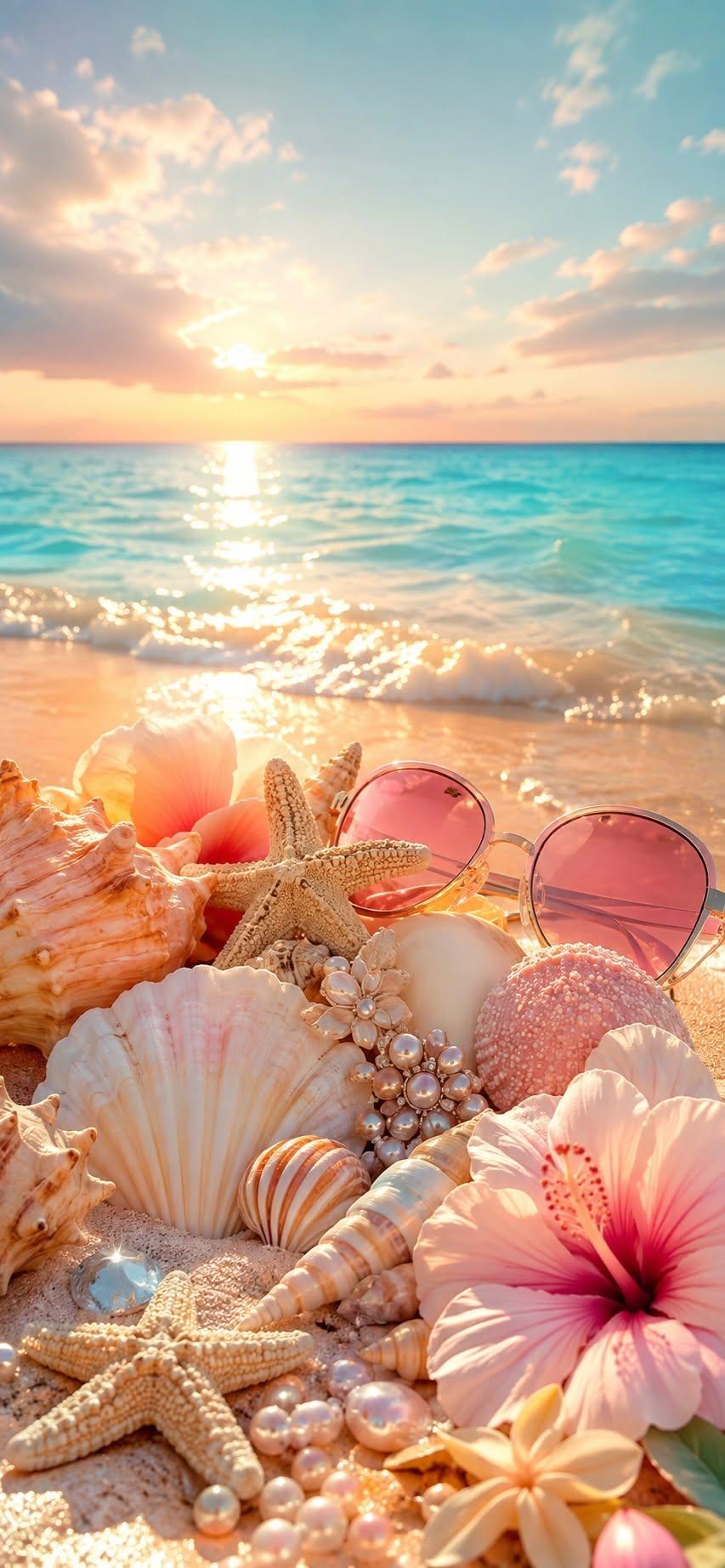 Seashell Sunset Beach Wallpaper