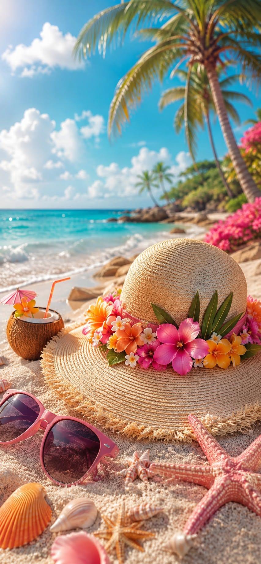 Tropical Beach Hat Wallpaper