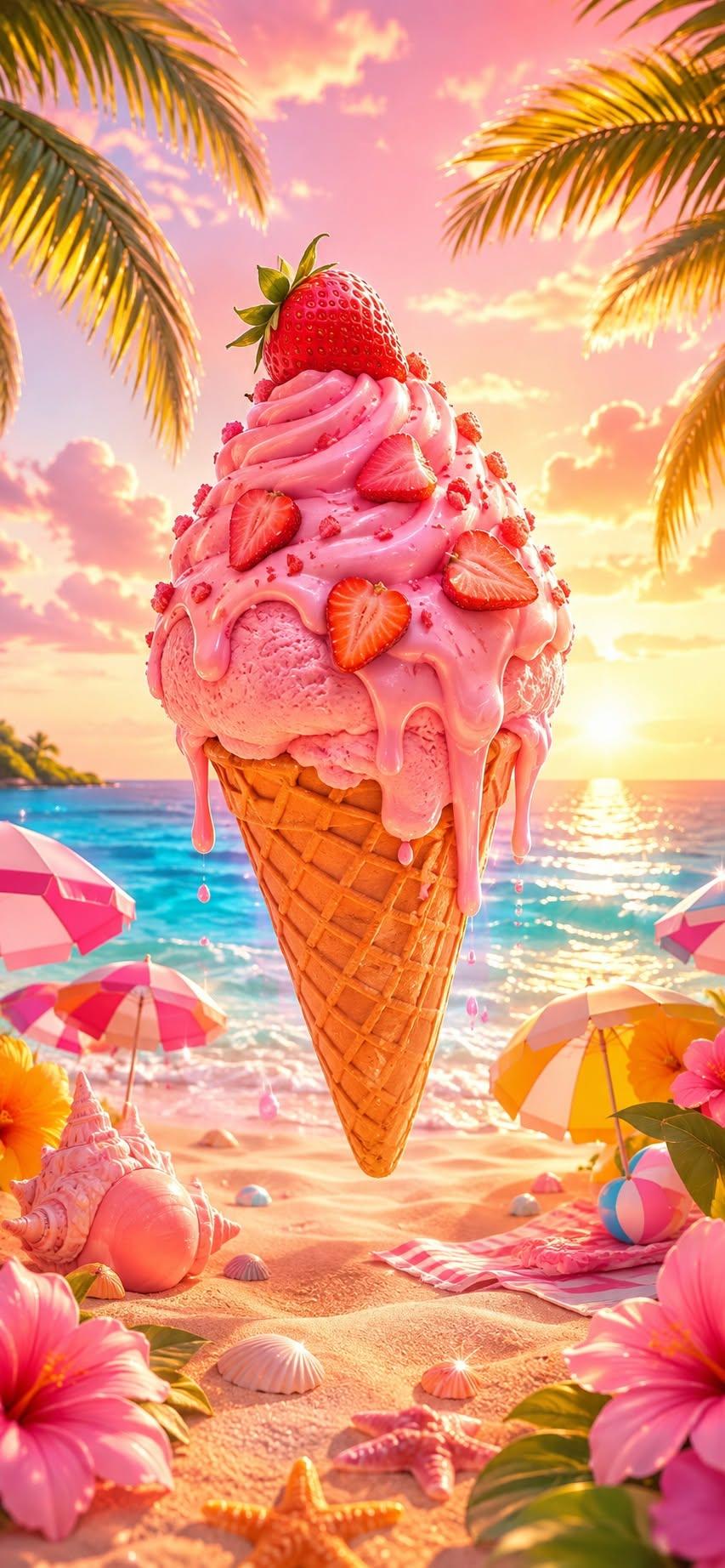 Strawberry Ice Cream Beach Wallpaper