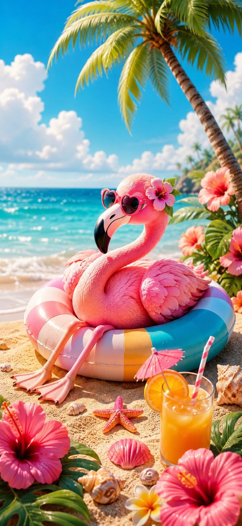 Cute Flamingo Beach Wallpaper