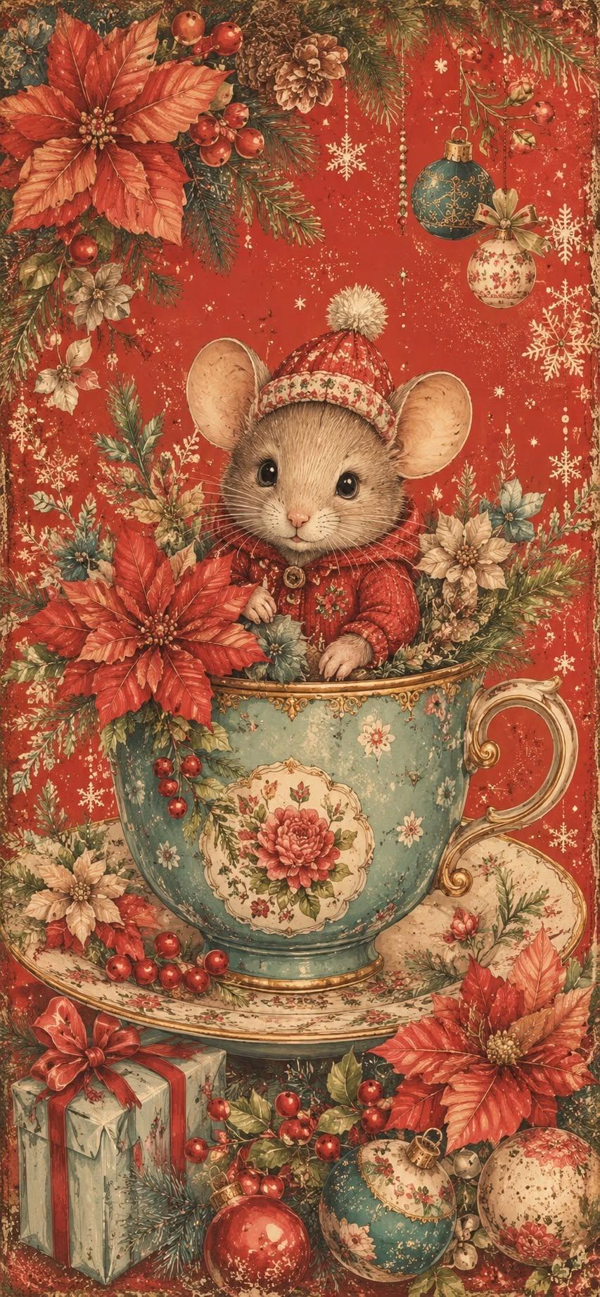 Christmas Mouse Teacup Wallpaper