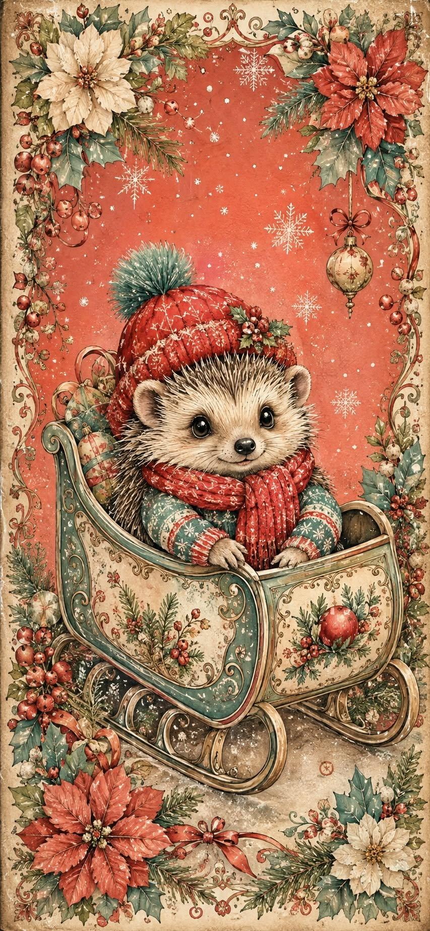 Christmas Hedgehog Sled Wallpaper