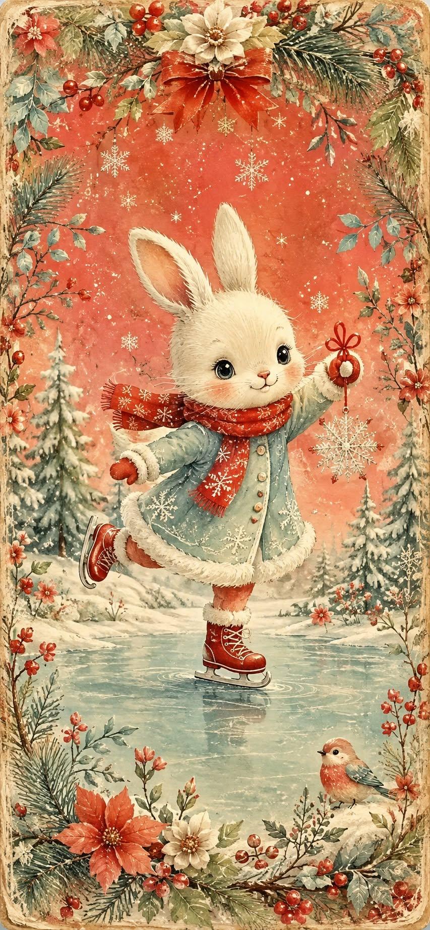 Christmas Bunny Skating Wallpaper