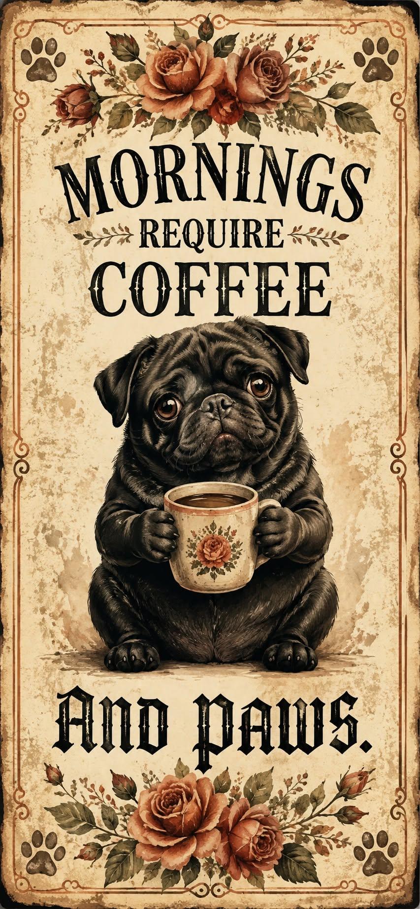Vintage Pug Coffee Wallpaper