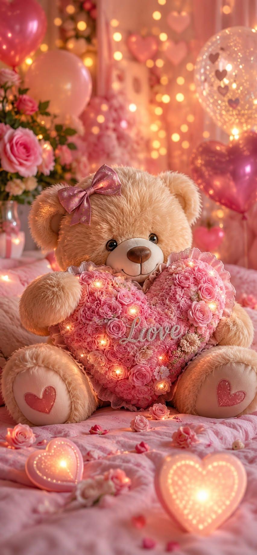 Pink Teddy Bear Love Wallpaper