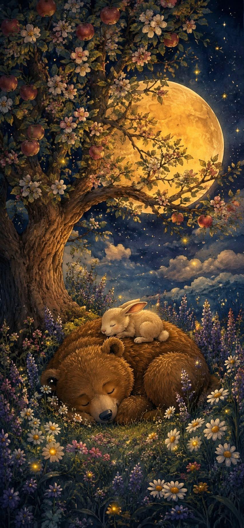 Bear Rabbit Moonlight Wallpaper