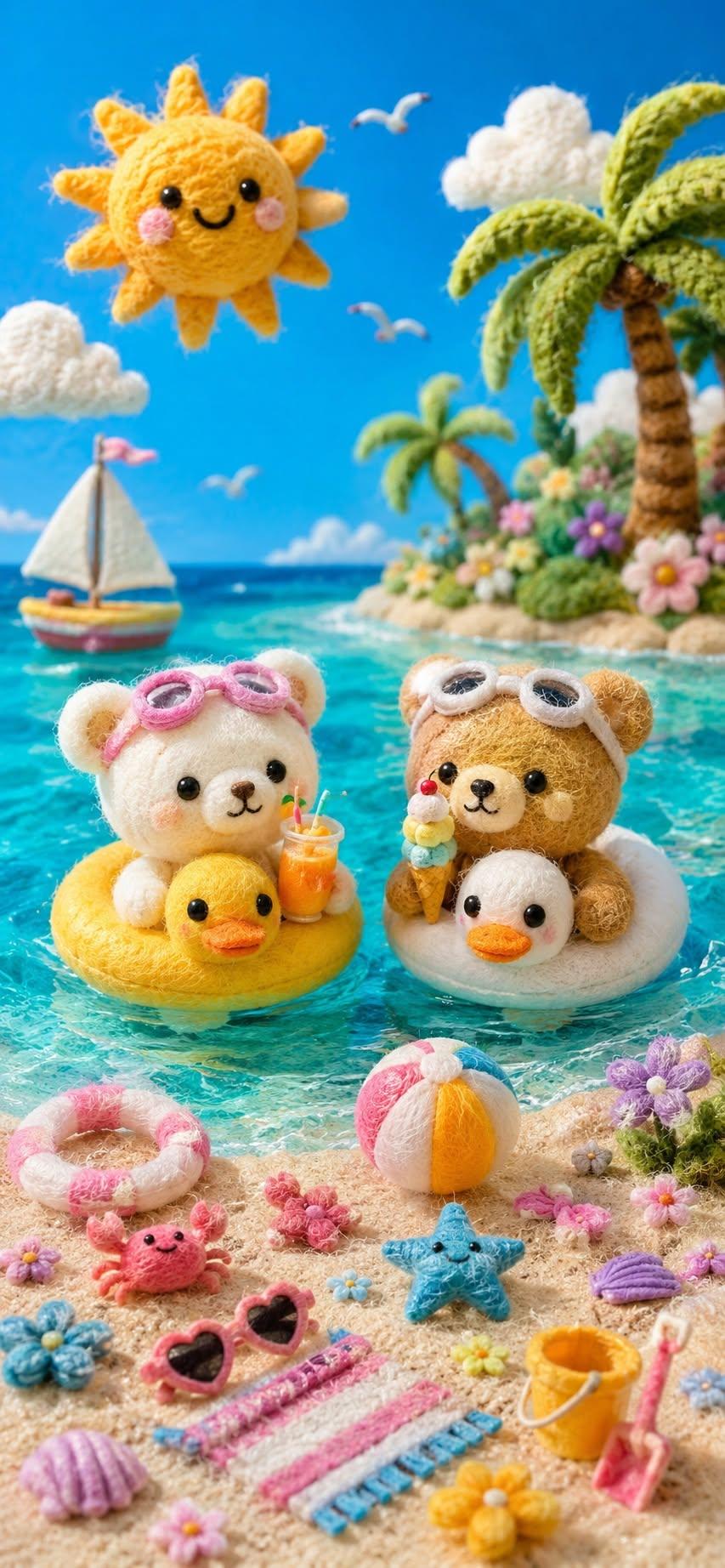 Cute Summer Teddy Bear Wallpaper