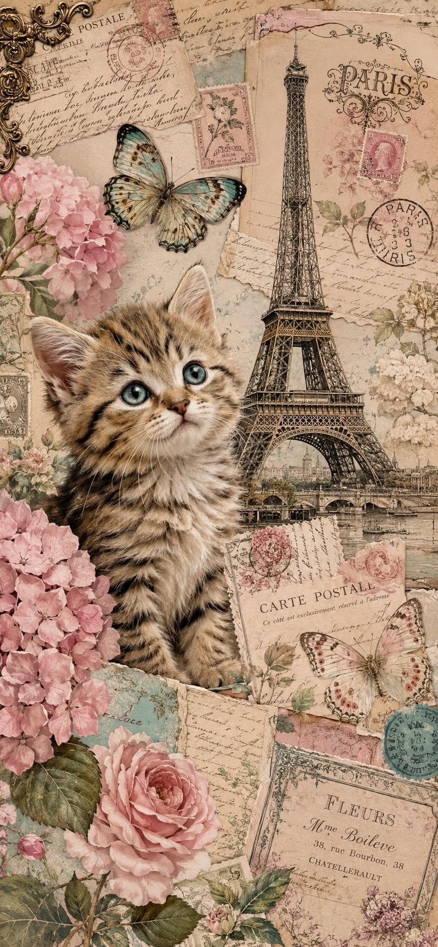 Vintage Paris Cat Wallpaper