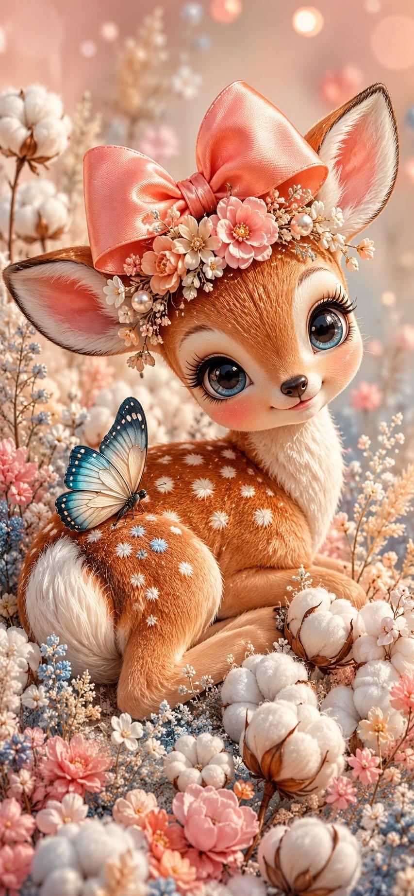 Cute Deer Floral Wallpaper