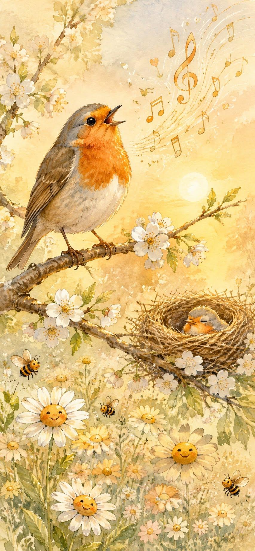 Watercolor Bird Garden Wallpaper