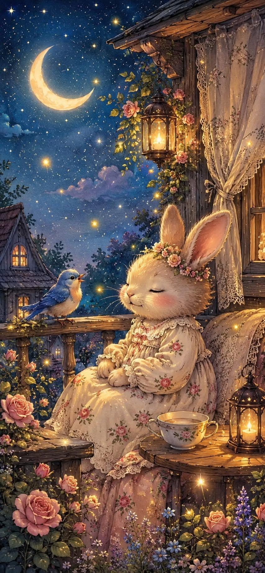 Cozy Bunny Moonlight Wallpaper