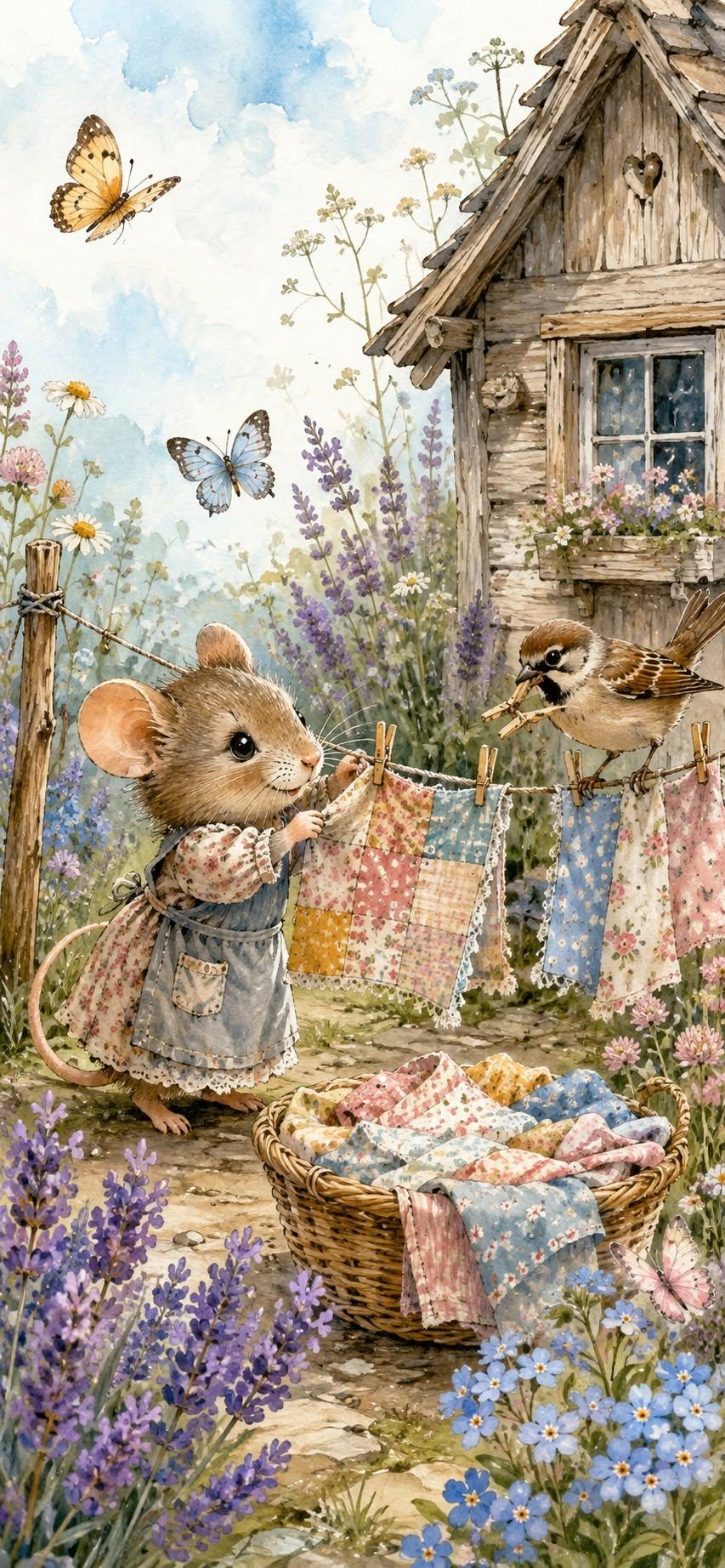 Cute Mouse Laundry Day Wallpaper
