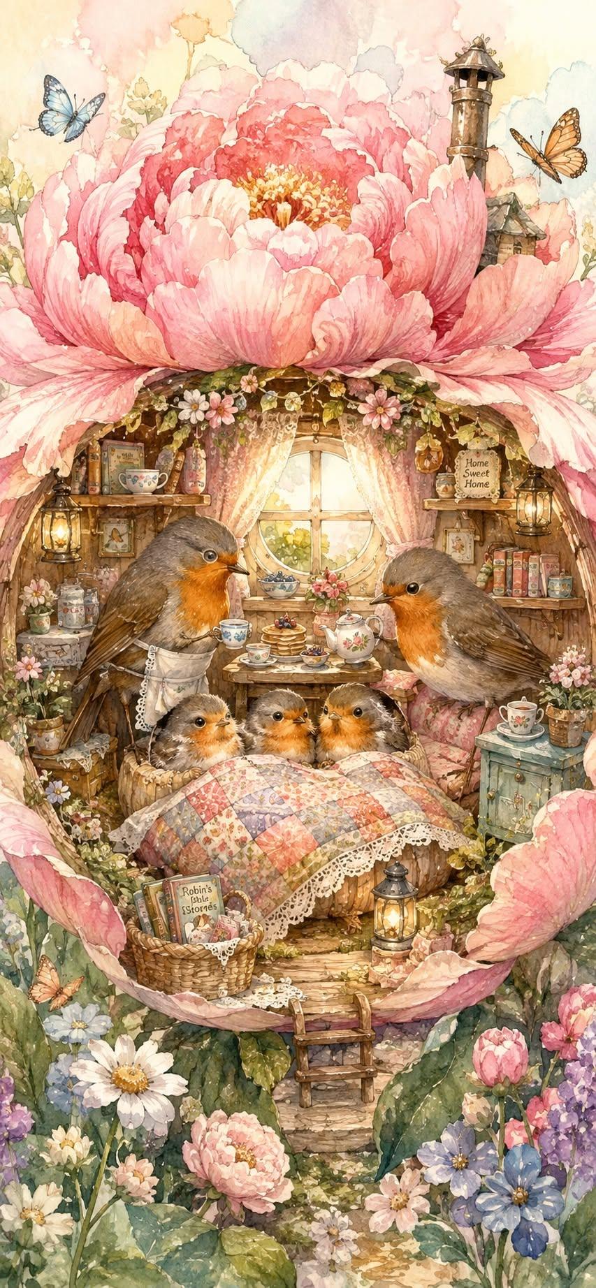 Cozy Robin Cottage Wallpaper