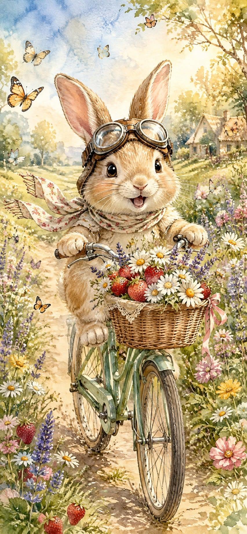 Bunny Bicycle Garden Wallpaper