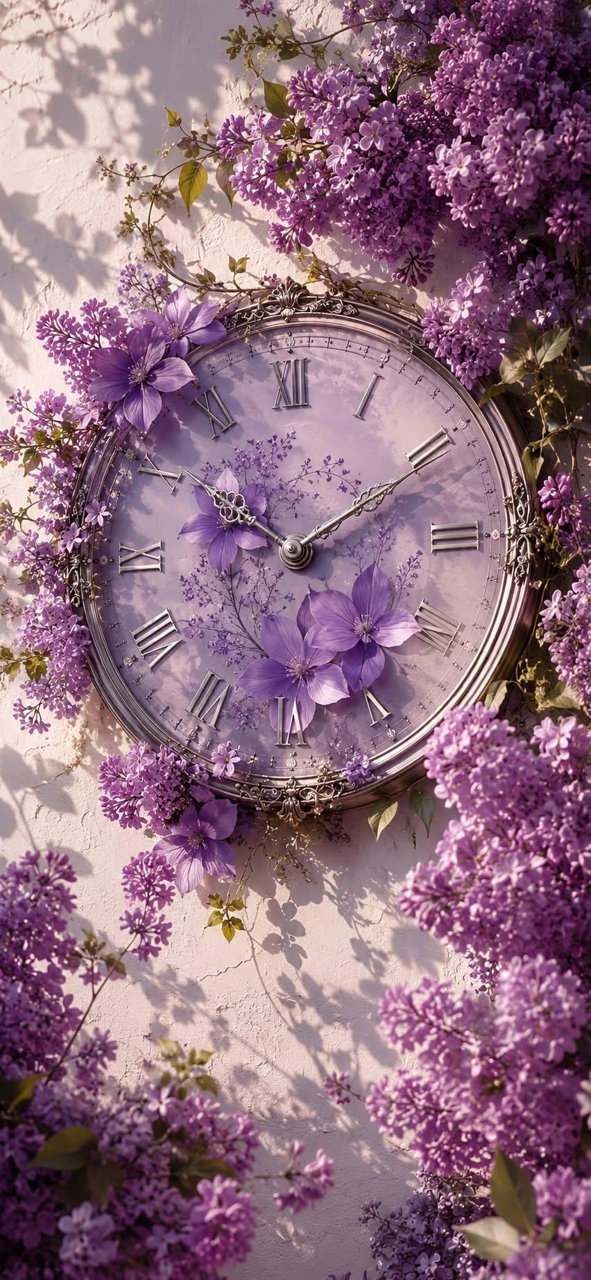 Purple Floral Clock Wallpaper