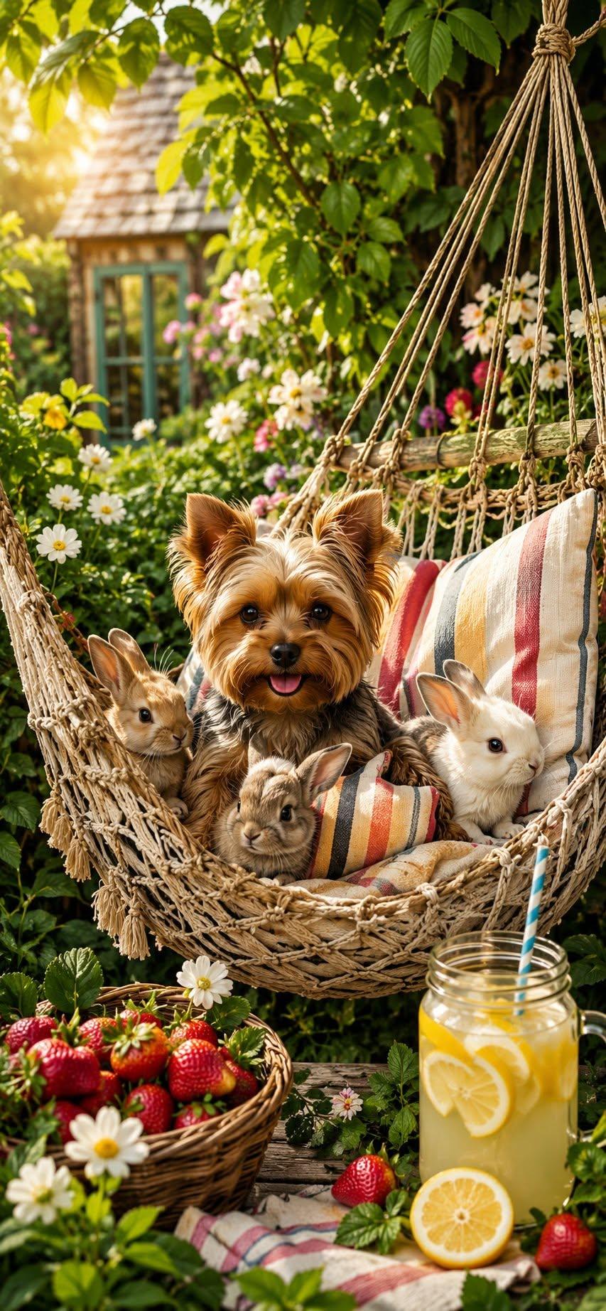 Cute Puppy Bunny Garden Wallpaper