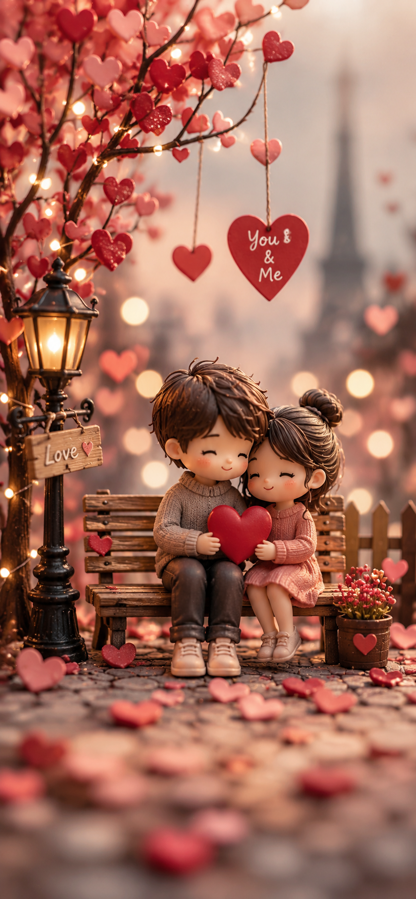 Cute Couple Bench Wallpaper – "You & Me" Valentine Park