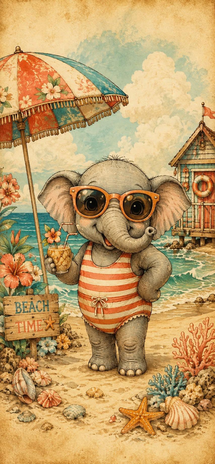 Beach Time Elephant Wallpaper