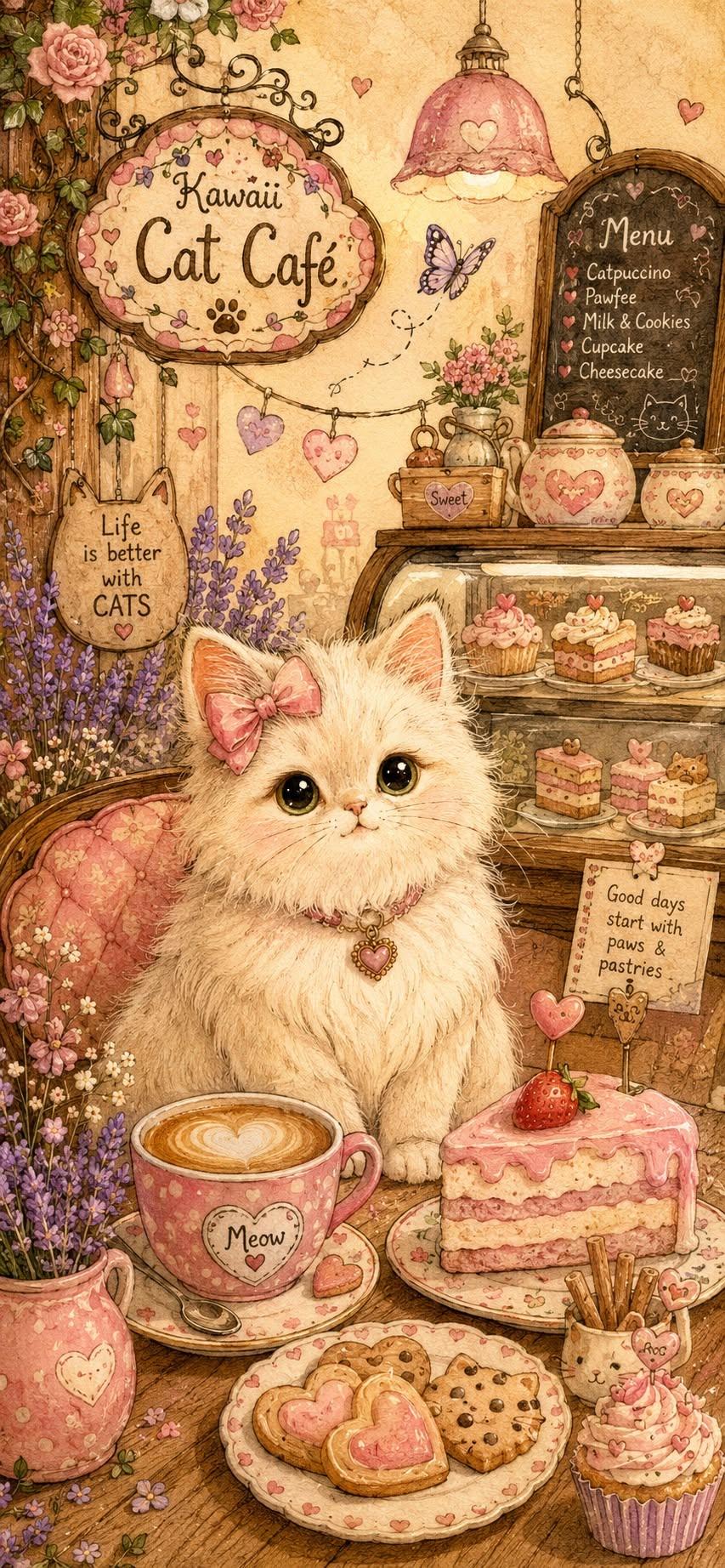Kawaii Cat Café Wallpaper