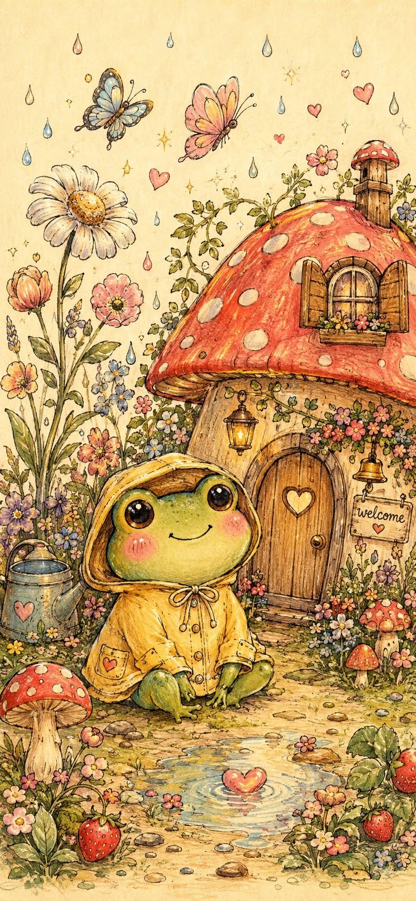 Kawaii Frog Garden Wallpaper