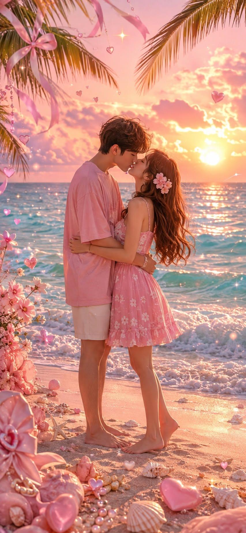 Sunset Shoreline Embrace Wallpaper