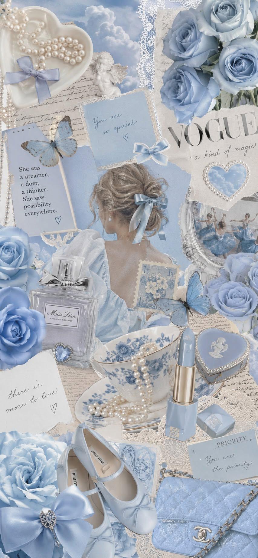 Dreamy Blue Vogue Collage Wallpaper