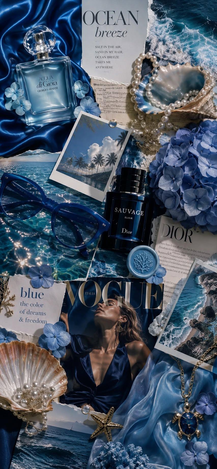 Ocean Blue Vogue Collage Wallpaper
