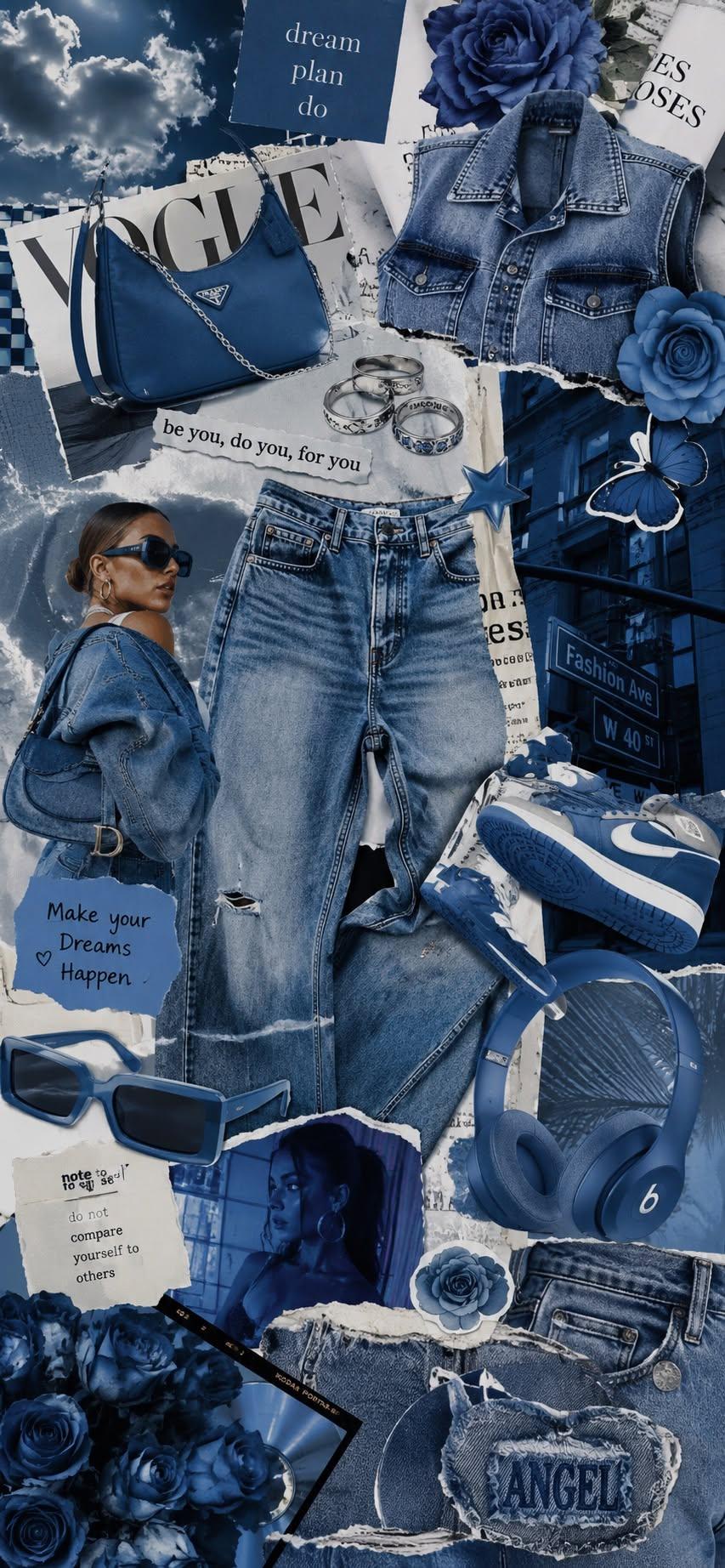 Denim Blue Streetwear Collage Wallpaper