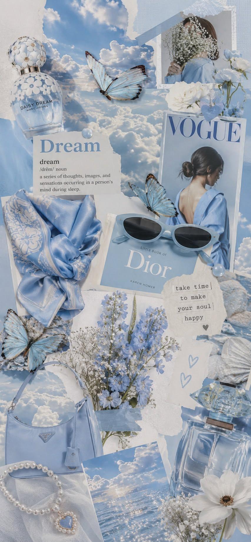 Sky Blue Dreamy Vogue Collage Wallpaper