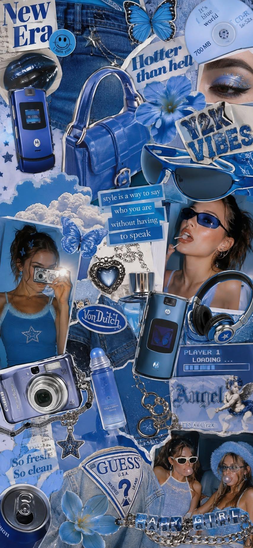 Y2K Blue Aesthetic Collage Wallpaper