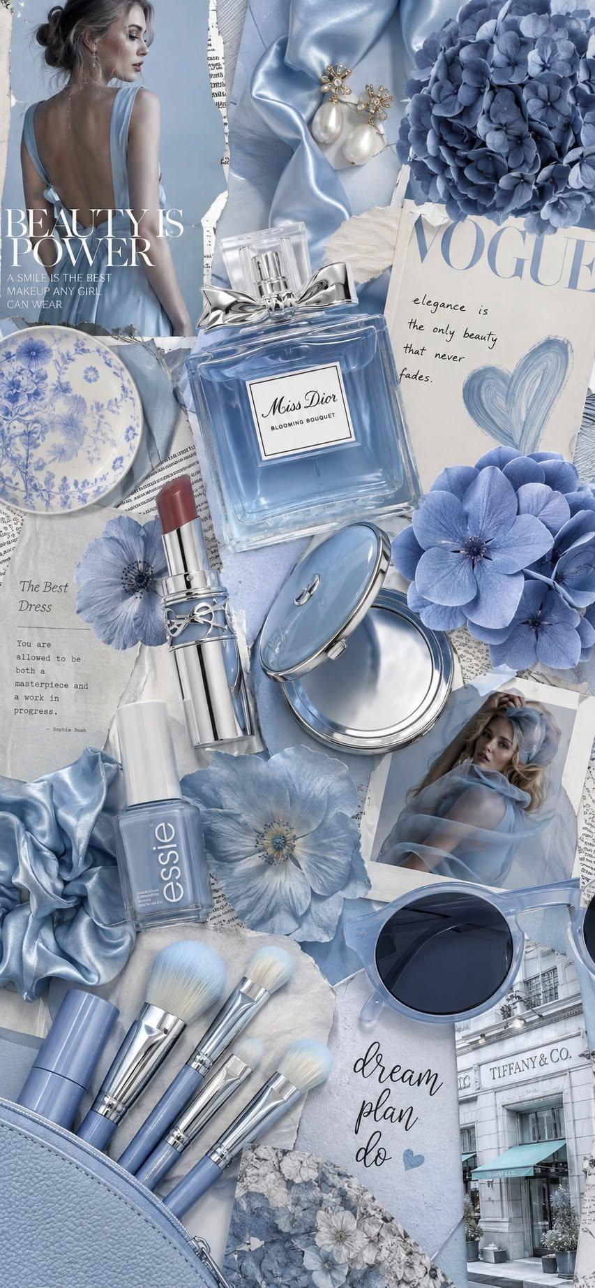 Elegant Blue Beauty Collage Wallpaper