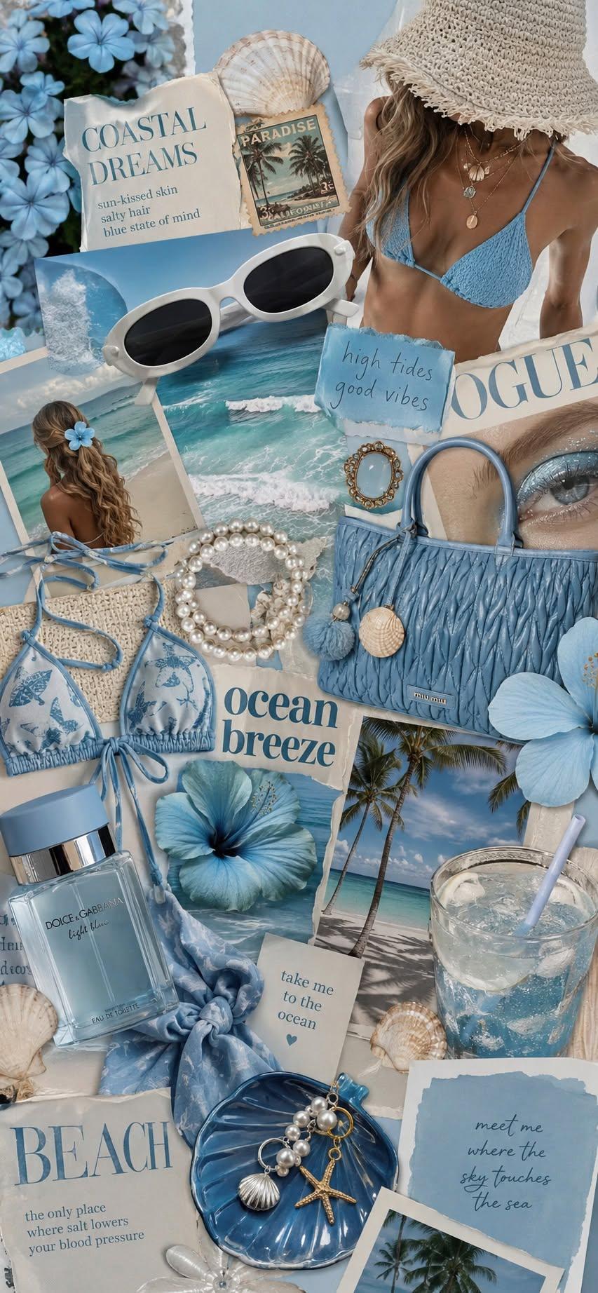 Coastal Beach Blue Collage Wallpaper