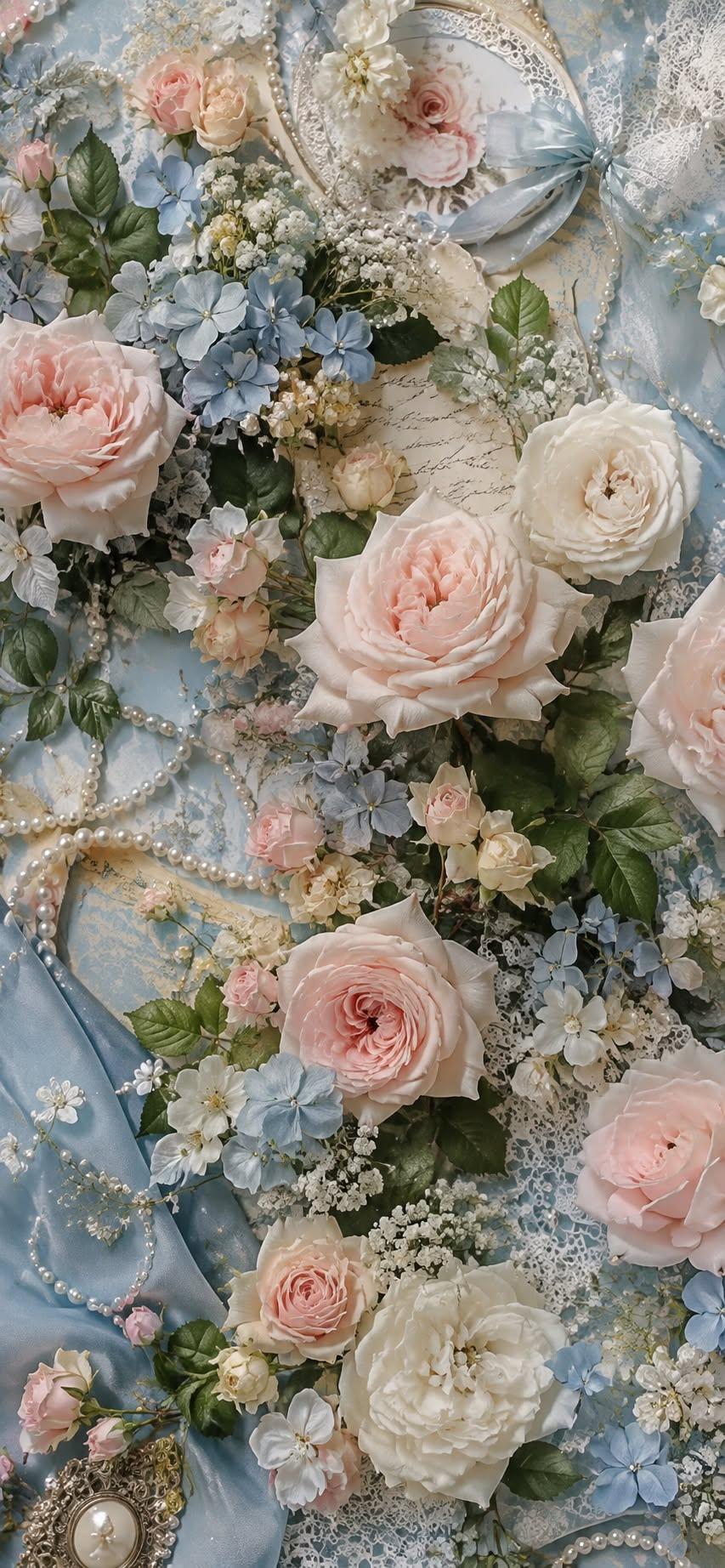 Powder Blue Rose Garden Wallpaper